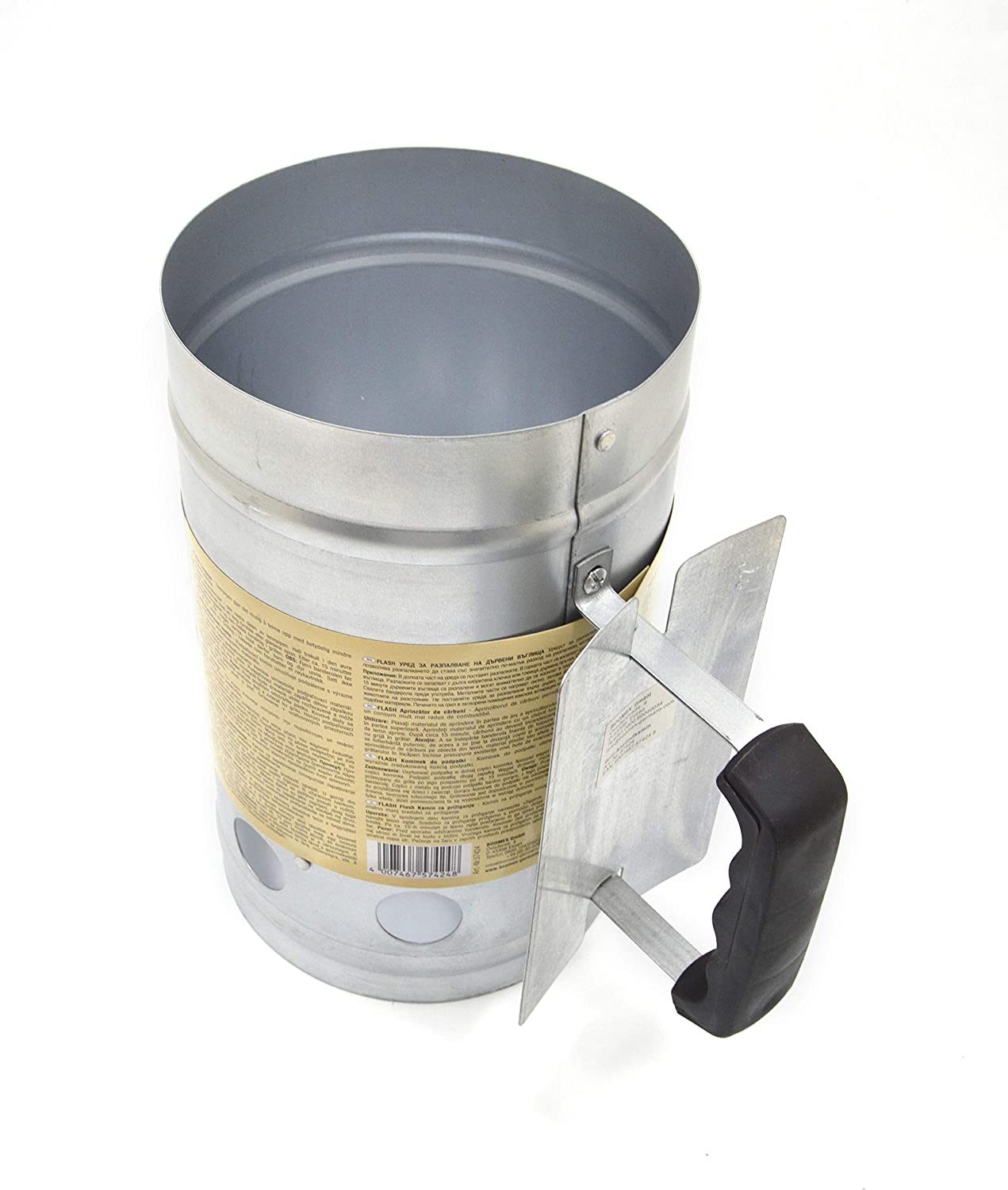Accendi carboni e bricchetti per barbecue ciminiera starter inox con manico di protezione
