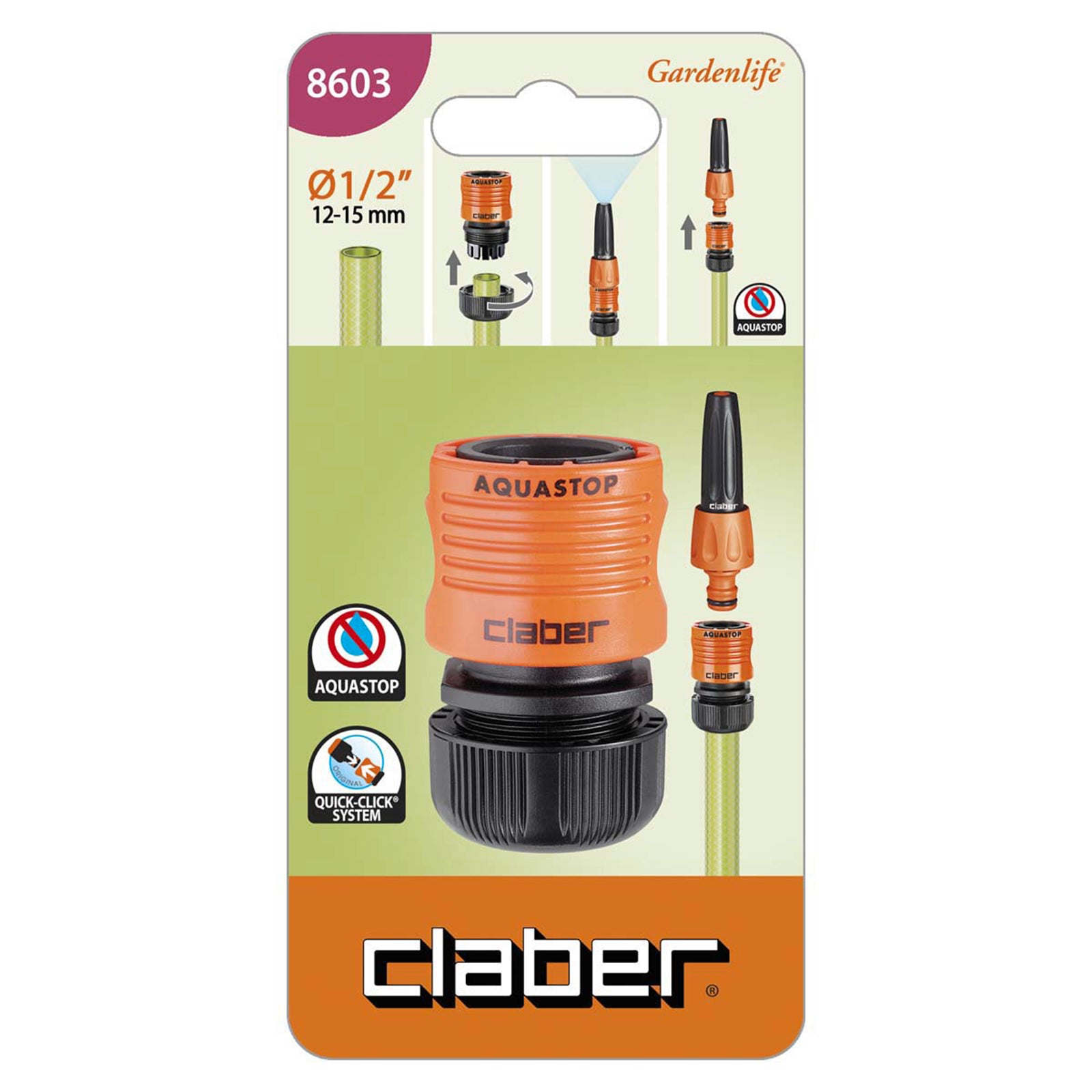 Raccordo automatico rapido aquastop con stringitubo per irrigazione e giardinaggio