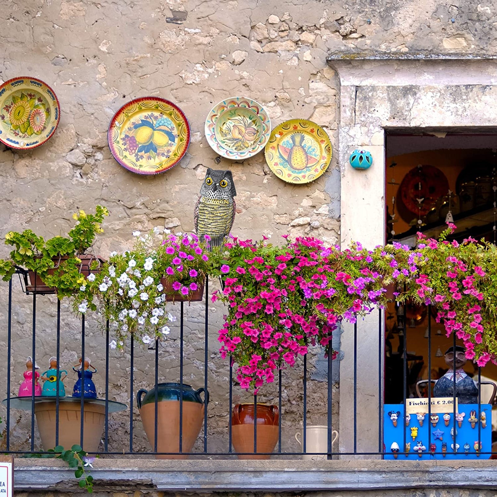 Dissuasore per uccelli spaventapasseri a forma di gufo