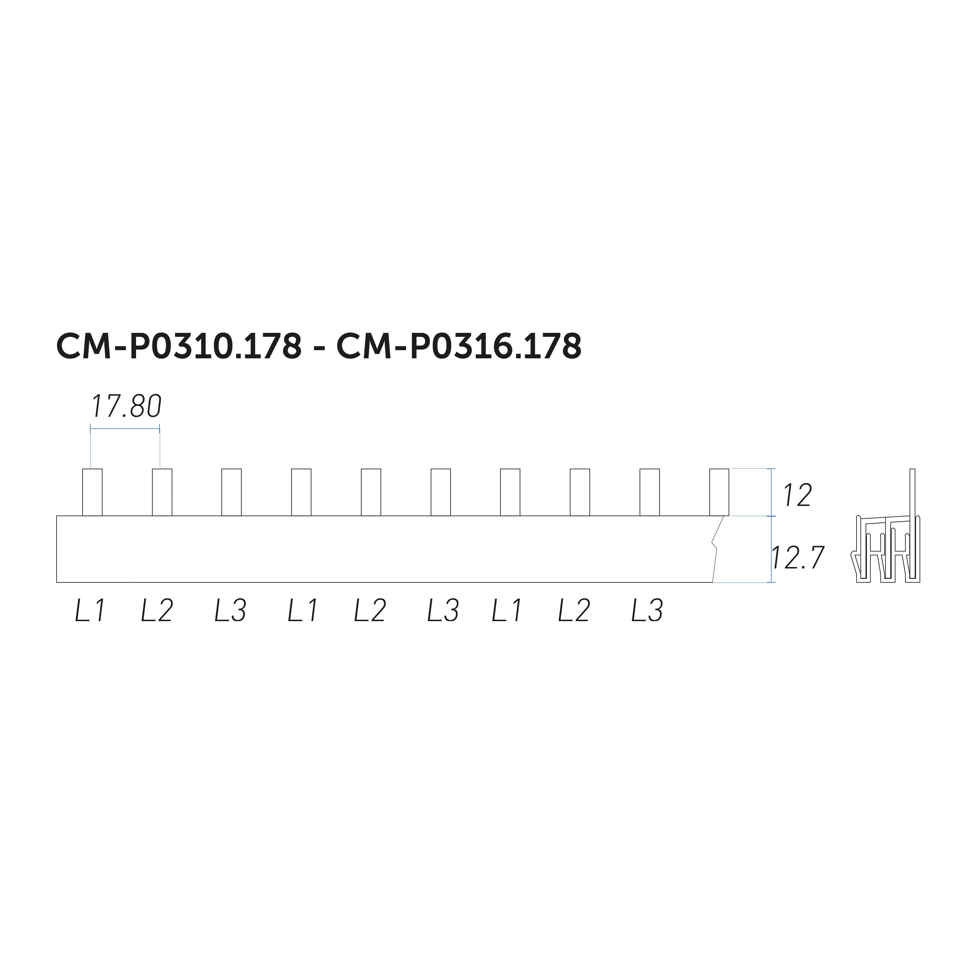 Barre di distribuzione a pettine, per collegamento cavi elettrici