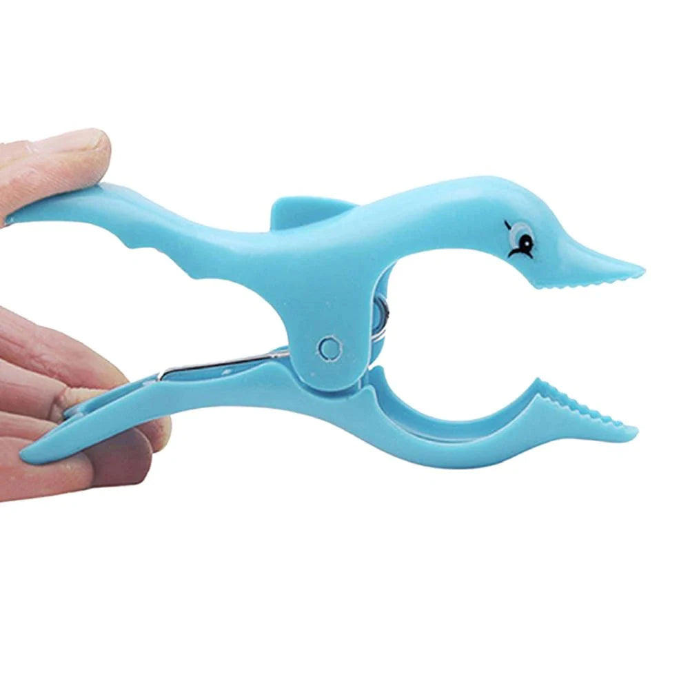 Set 2 mollette antivento, animali in plastica per fissaggio telo mare