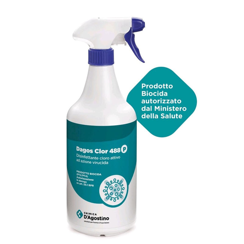 Spray disinfettante a base di cloro attivo "DAGOS CLOR 488" detergente da 750 ml antibatterico pronto all'uso