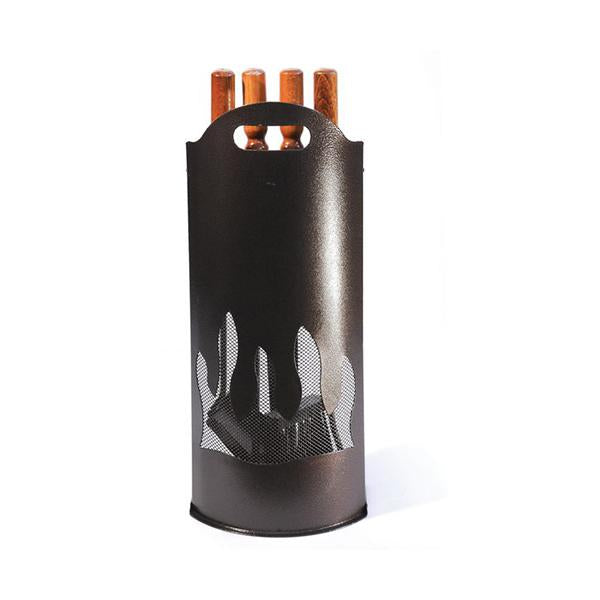 Gruppo camino in ferro battuto h 60 cm accessori pulizia con maniglie in legno