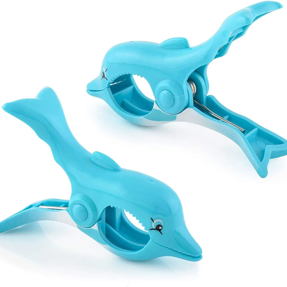 Set 2 mollette antivento, animali in plastica per fissaggio telo mare