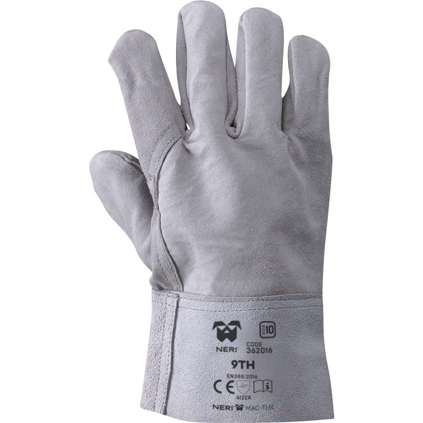 Guanti "9TH" in crosta bovina rinforzati con polsino h 7 cm T.10