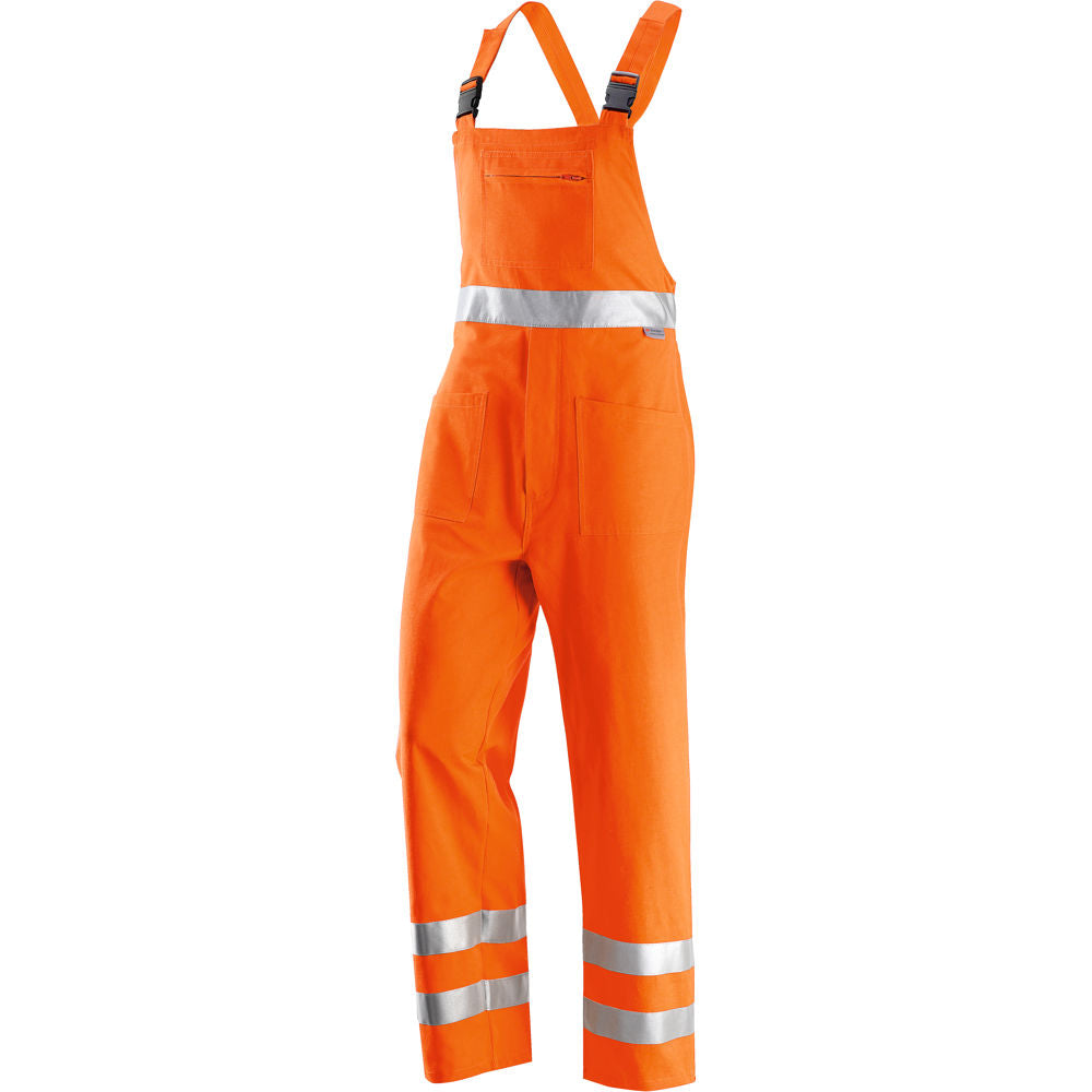 Pantalone con pettorina alta visibilità felpato 65 % cotone e 35 % poliestere con bande rifrangenti