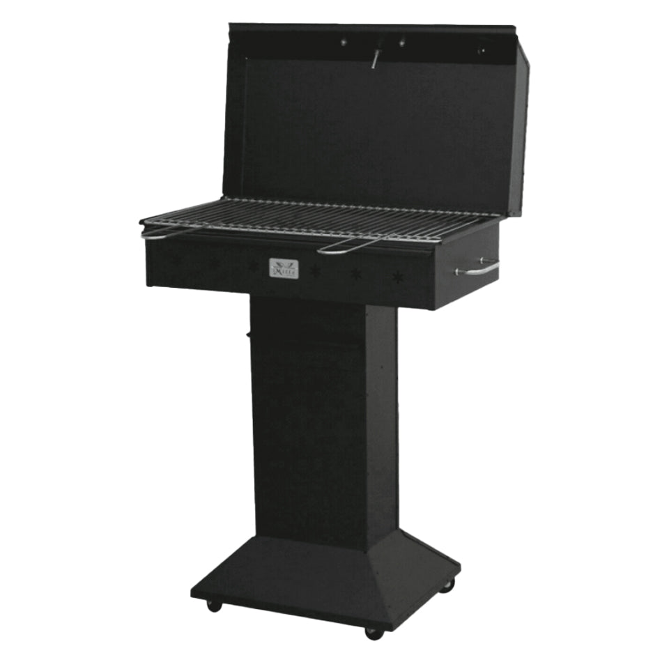 Barbecue a carbone in ferro "Marcus" con rotelle, coperchio e ruote