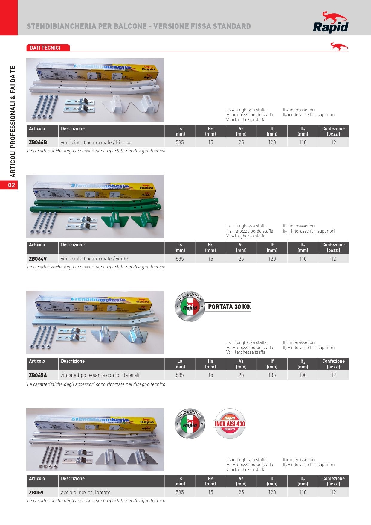 Stendibiancheria Giussani Rapid per balcone in acciaio di alta qualità antisbandamento