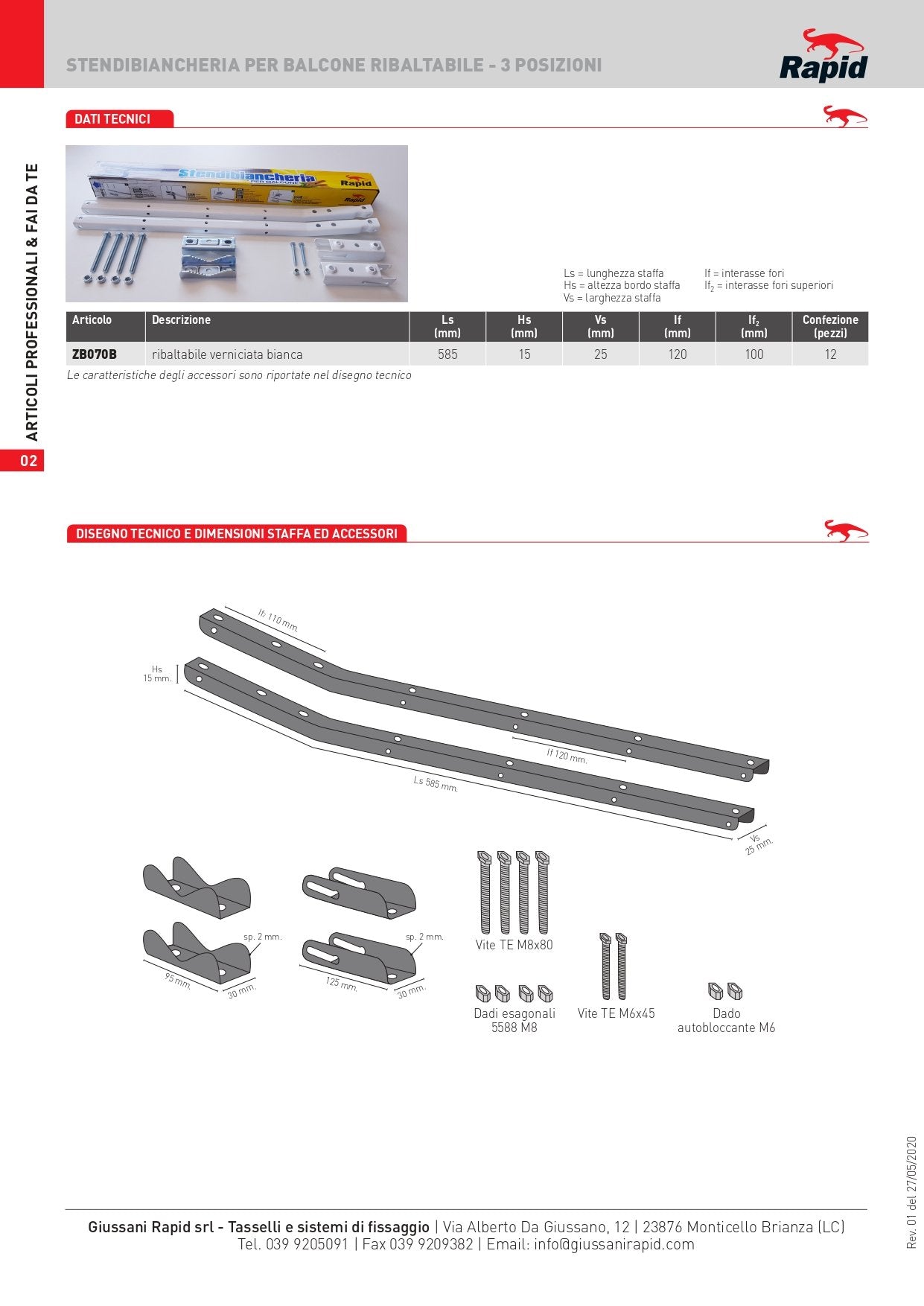 Stendibiancheria ribaltabile in acciaio zincato tre posizioni con piastre di fissaggio