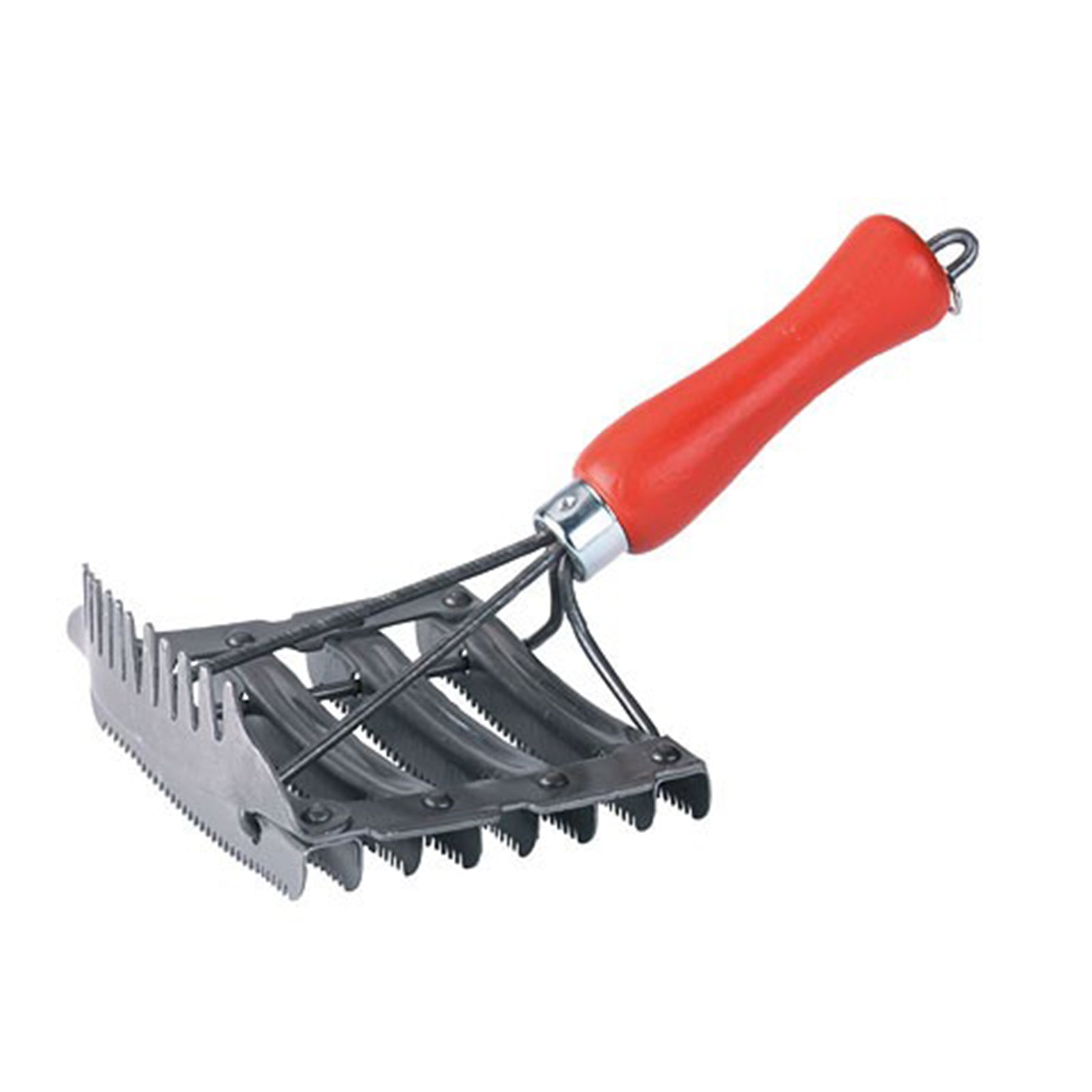 Striglia per cavalli in acciaio con manico in legno rosso