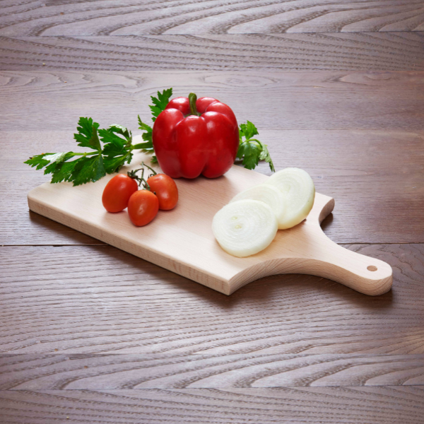 Tagliere rettangolare da portata con manico in legno di faggio per alimenti