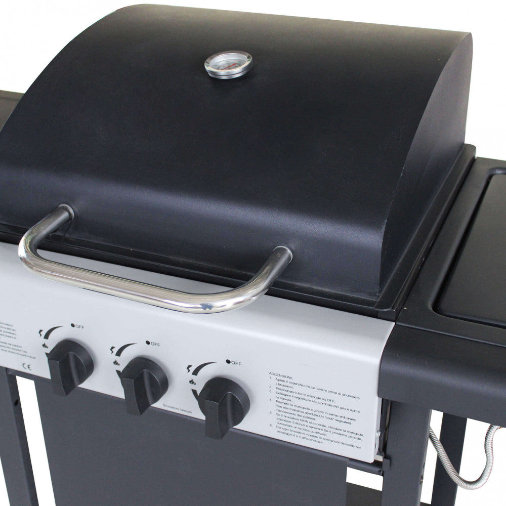 Barbecue bbq a gas con fornello laterale 2 fuochi+1