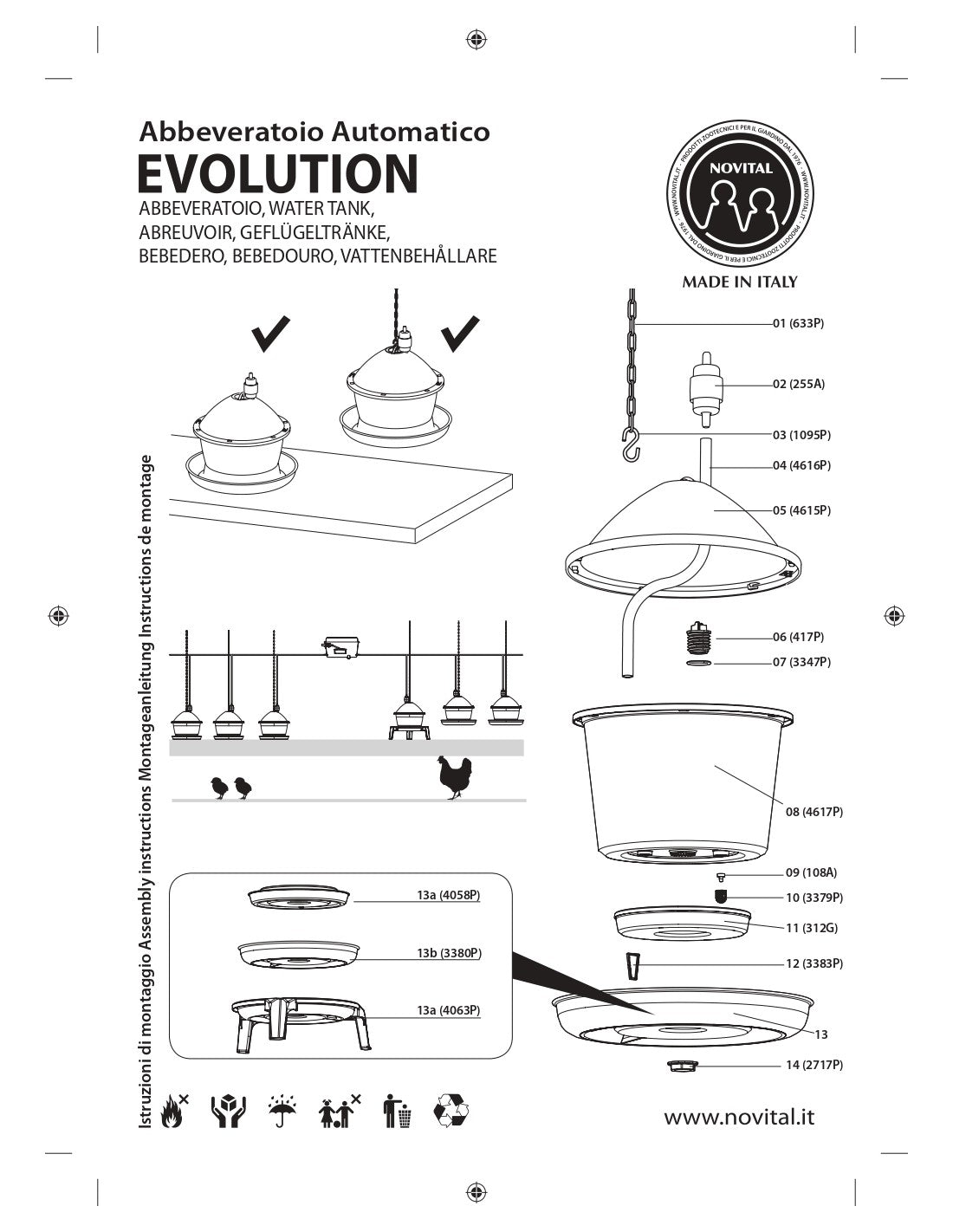 Abbeveratoio automatico per pollame a bassa pressione "Evolution"
