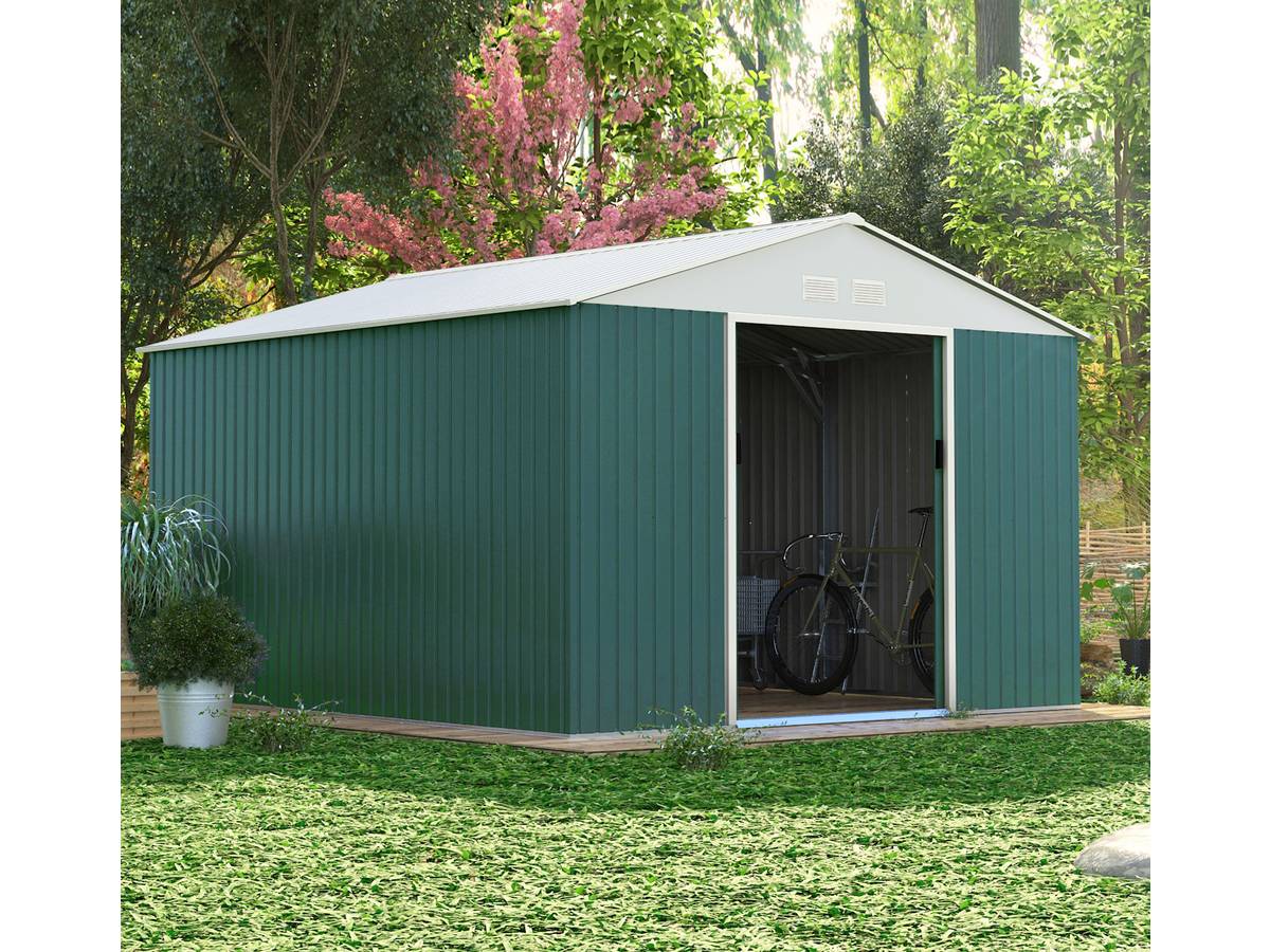 Ripostiglio in metallo verde e Beige deposito da giardino e veranda capanno per attrezzi