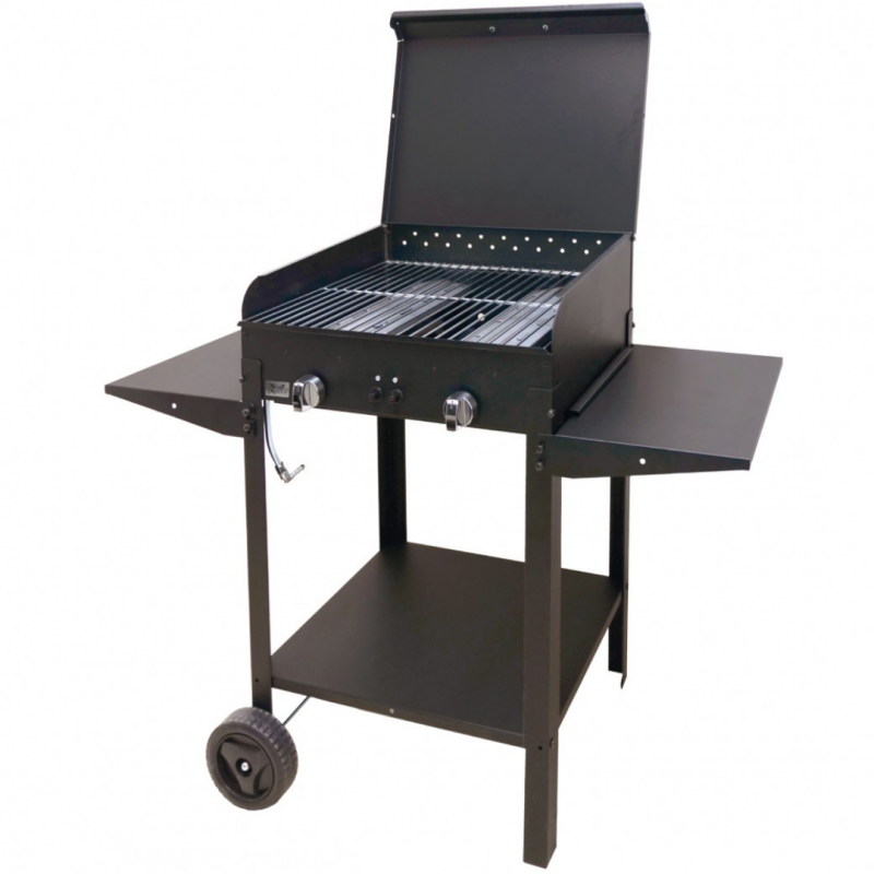 Barbecue bbq a gas con piastre in ghisa piani in lamiera smaltata 2 fuochi