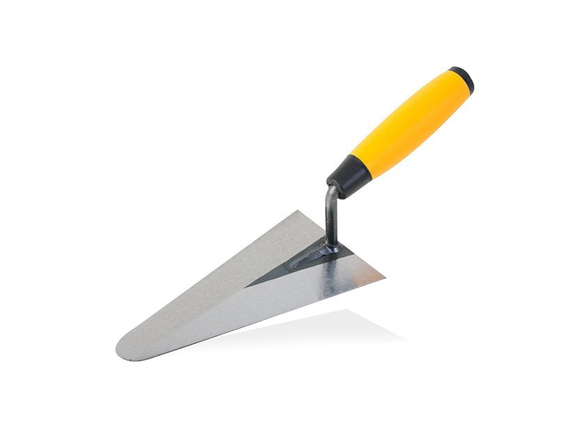 Cazzuola per muratore a punta tonda in acciaio temperato con manico antiscivolo