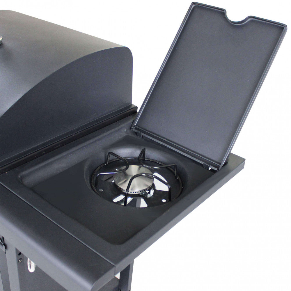 Barbecue bbq a gas con fornello laterale 2 fuochi+1