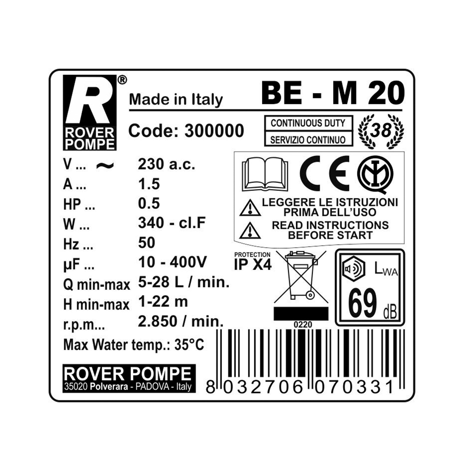 Elettropompa per travaso liquidi autoaspirante bisenso pompa in ottone e acciaio Inox BE-M 20