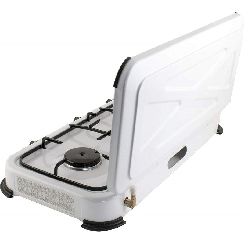 Fornello a gas da campeggio 2 fuochi con coperchio fiamma regolabile