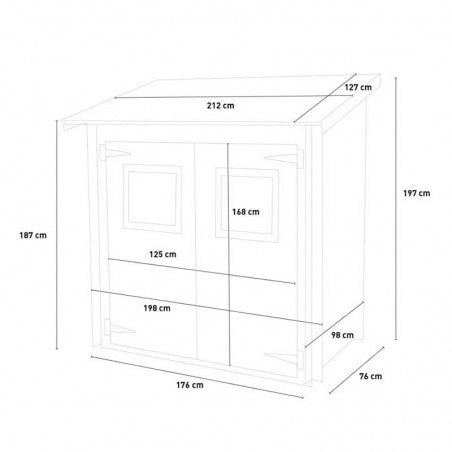 Casetta in legno con porta finestrata deposito da giardino monofalda "Made in Italy"