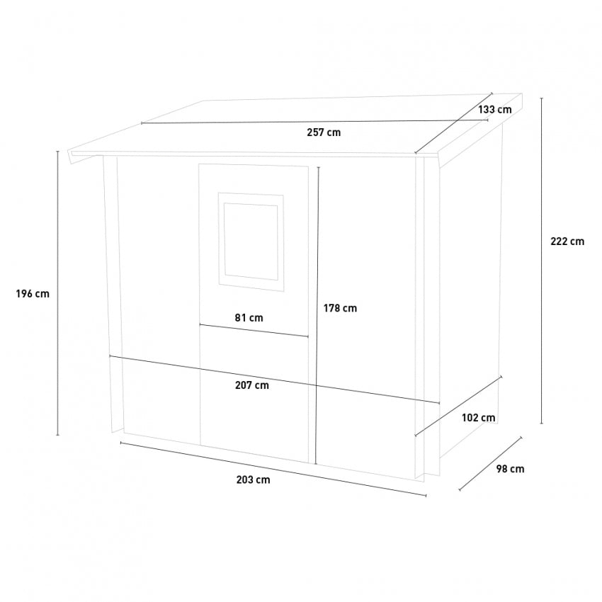 Casetta in legno addossata con porta finestrata deposito da giardino "Made in Italy" 207 x 102 x h 222 cm