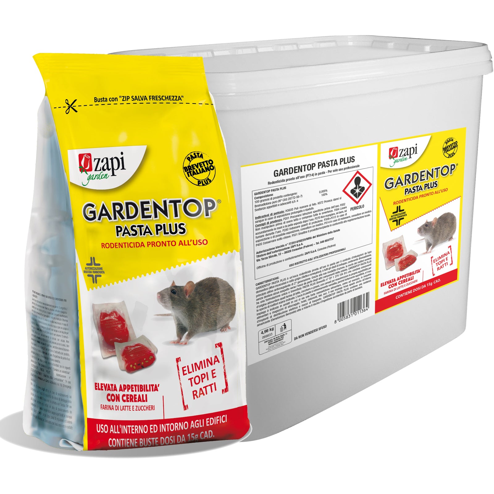 Esca topicida "Garden top pasta Plus" bocconi per topi, ratti e arvicole veleno rodenticida 1,5 kg