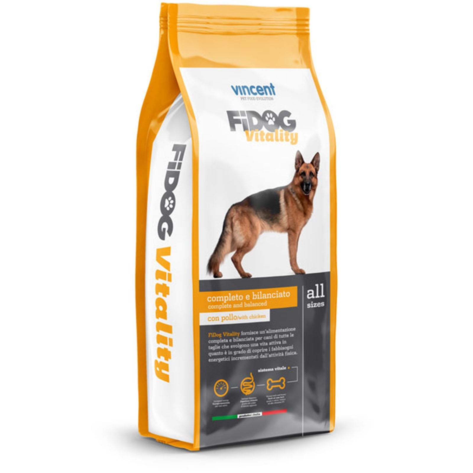 Crocchette Vincent per cani sportivi Fidog Vitality a base di carne, verdure e cerali