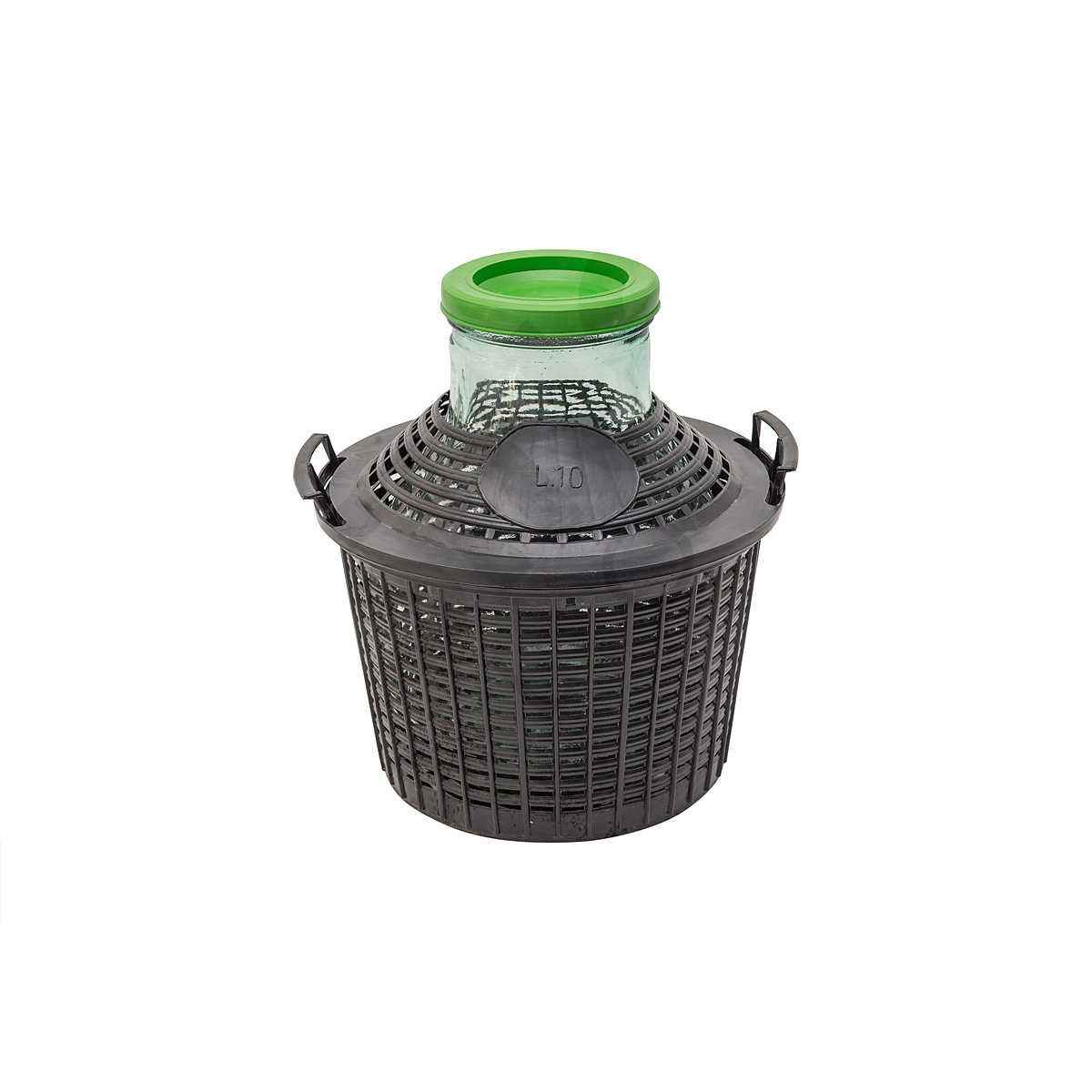 Damigiana in vetro "Bocca Larga" per vino, infusi e distillati con cesta in plastica