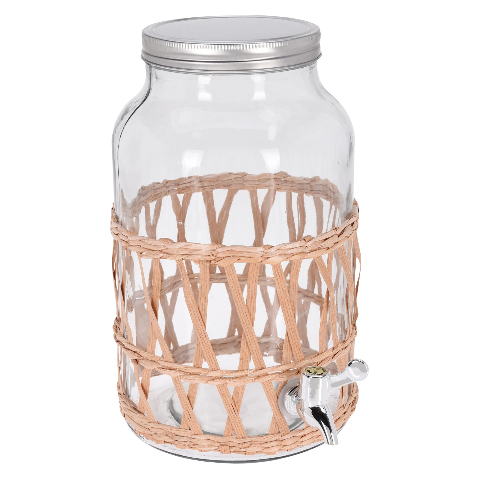 Caraffa in vetro porta bevande con rubinetto e rivestimento in Rattan 5,5 lt