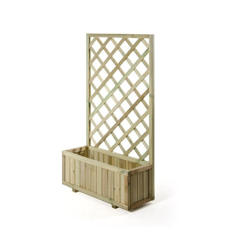 Pannello grigliato con fioriera "Patio" in legno tropicale naturale per recinzioni giardino e terrazzo