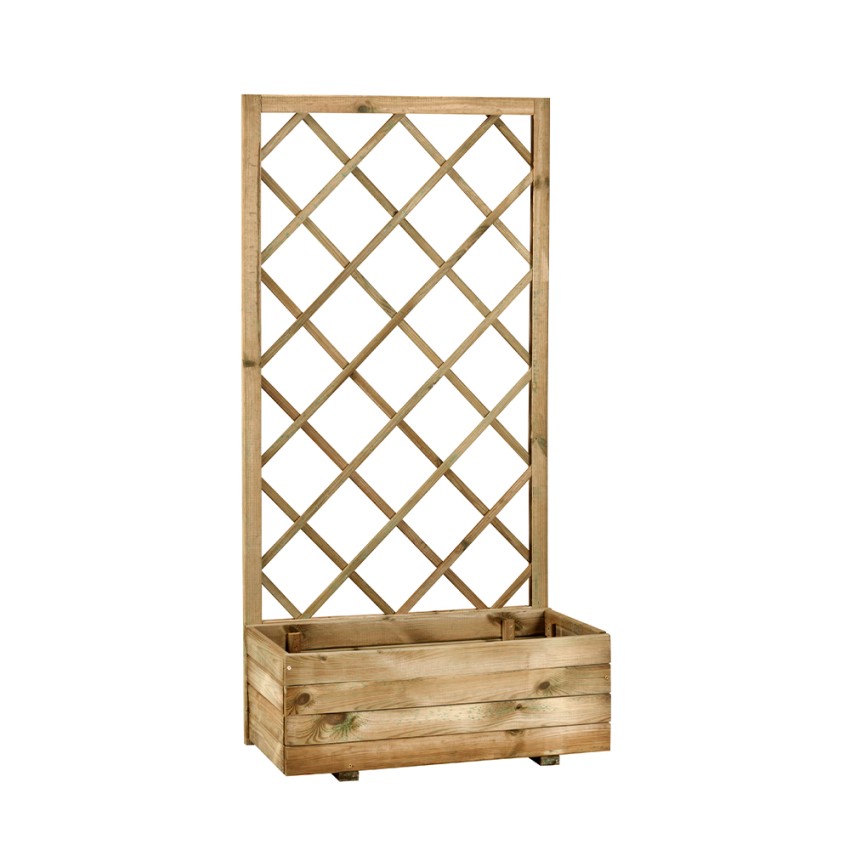 Pannello grigliato con fioriera in legno di pino naturale per recinzioni giardino e terrazzo h 140 cm