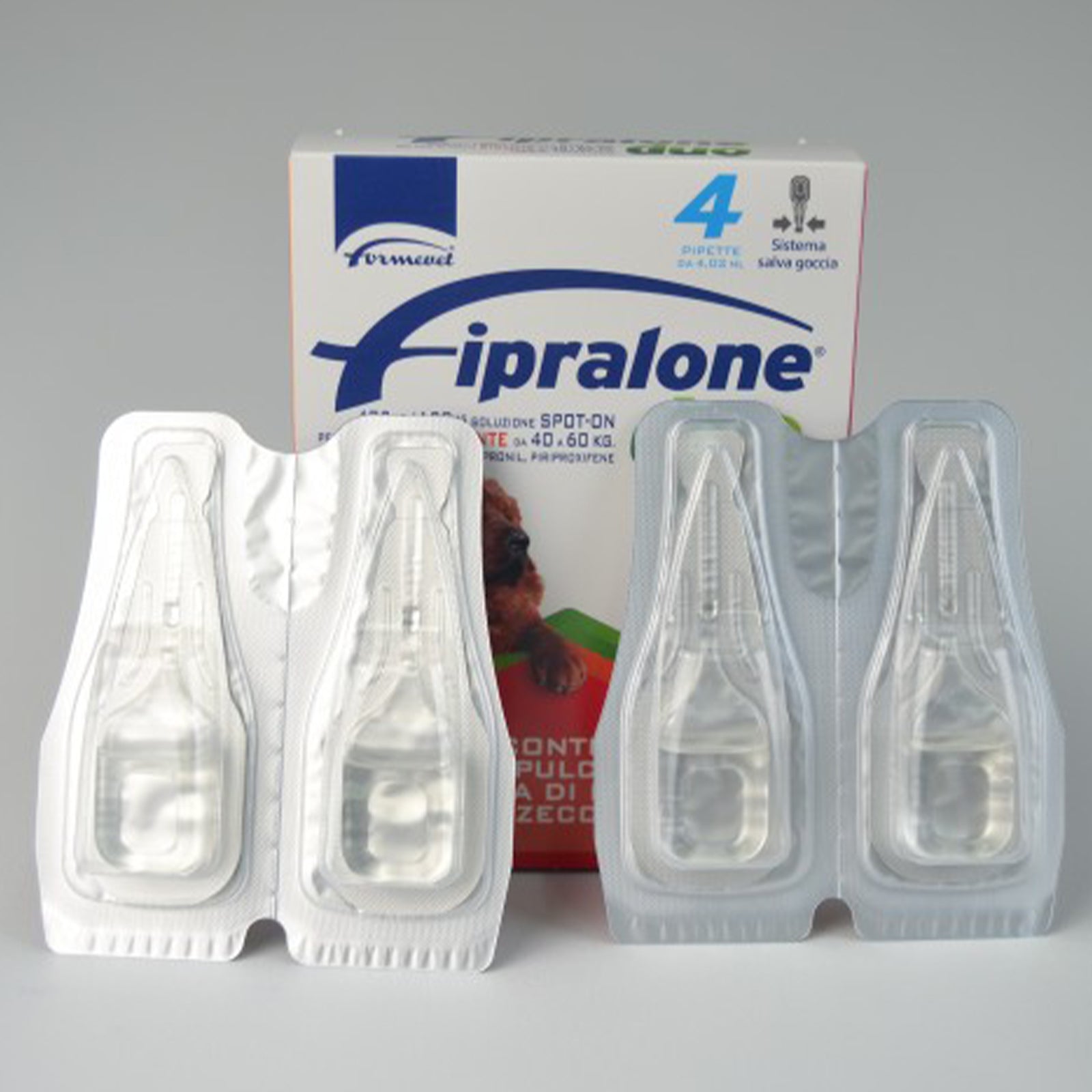 Antiparassitario Cani da 40-60 kg per pulci e zecche "Fipralone Duo" Spot-on 4 pipette da 402 mg
