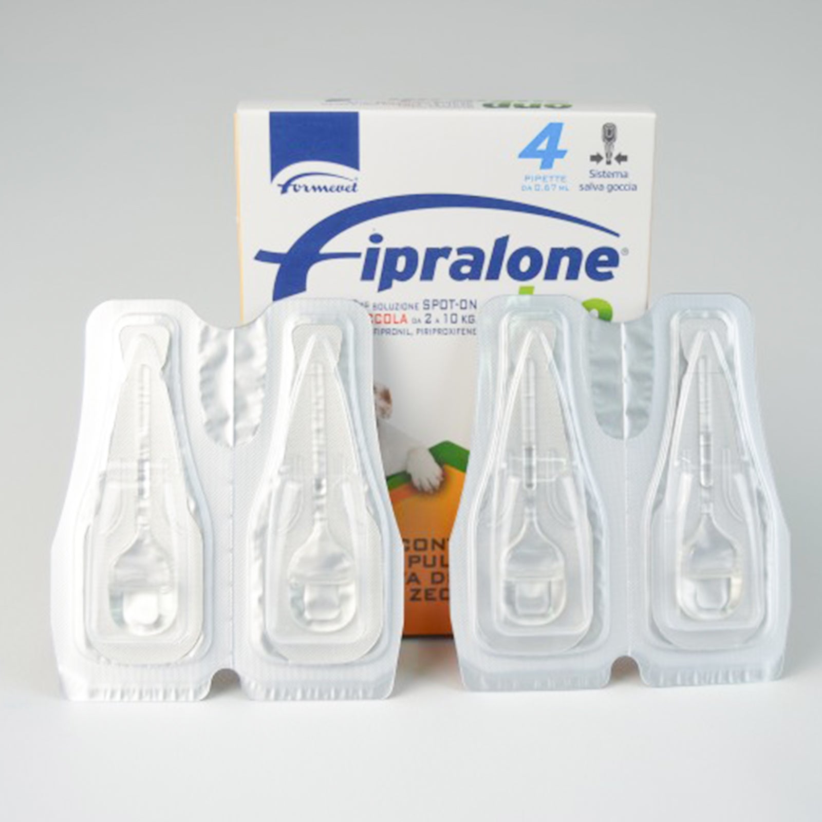 Antiparassitario Cani da 2-10 kg per pulci e zecche "Fipralone Duo" Spot-on 4 pipette da 67 mg