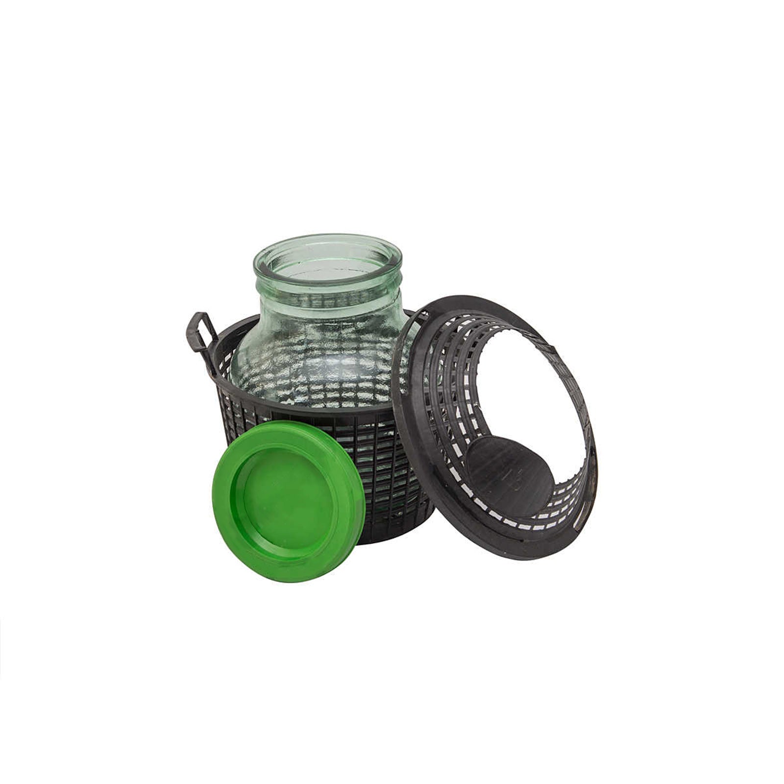 Damigiana in vetro "Bocca Larga" per vino, infusi e distillati con cesta in plastica