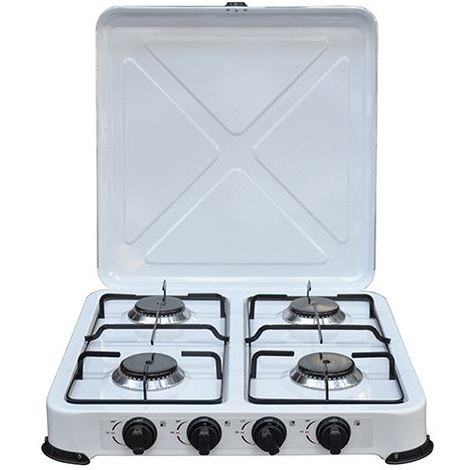 Fornello a gas da campeggio 4 fuochi con coperchio fiamma regolabile