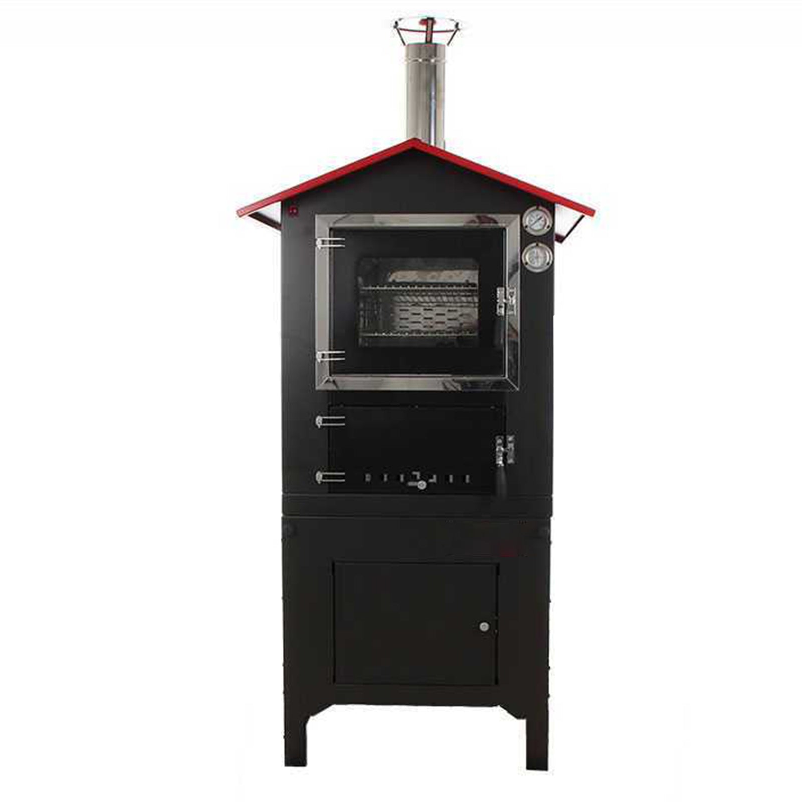 Forno a legna per pizze in acciaio inox ventilato da esterno con ruote "Made in Italy"