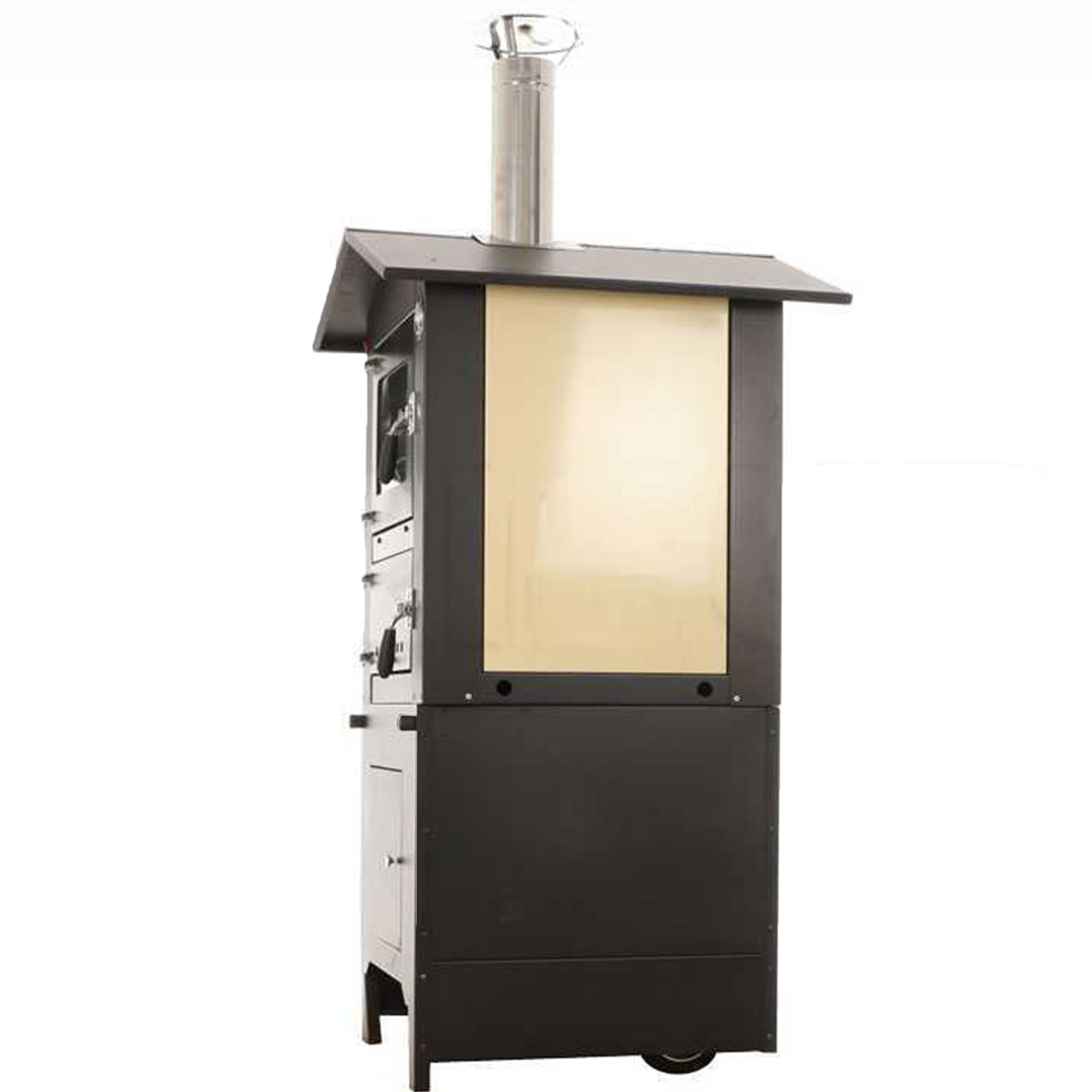 Forno a legna per pizze in acciaio inox ventilato da esterno con ruote "Made in Italy"