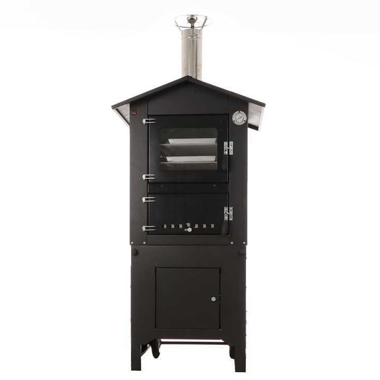 Forno a legna per pizze in acciaio inox ventilato da esterno con ruote "Made in Italy"