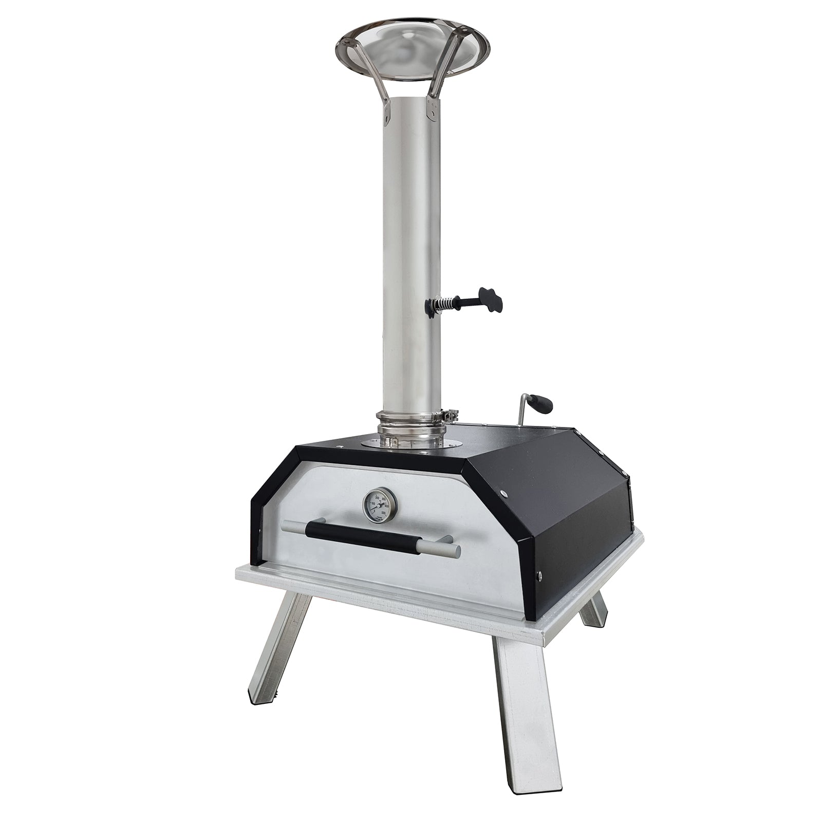 Forno a legna per pizze in acciaio inox da esterno con piedi pieghevoli "Made in Italy"