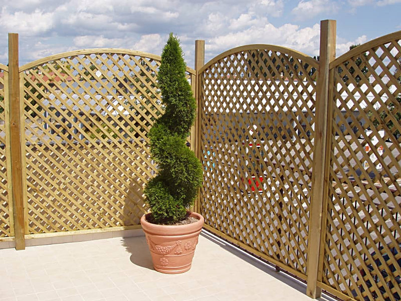 Pannello grigliato "Lasa" arco in legno di pino naturale per recinzioni giardino e terrazzo
