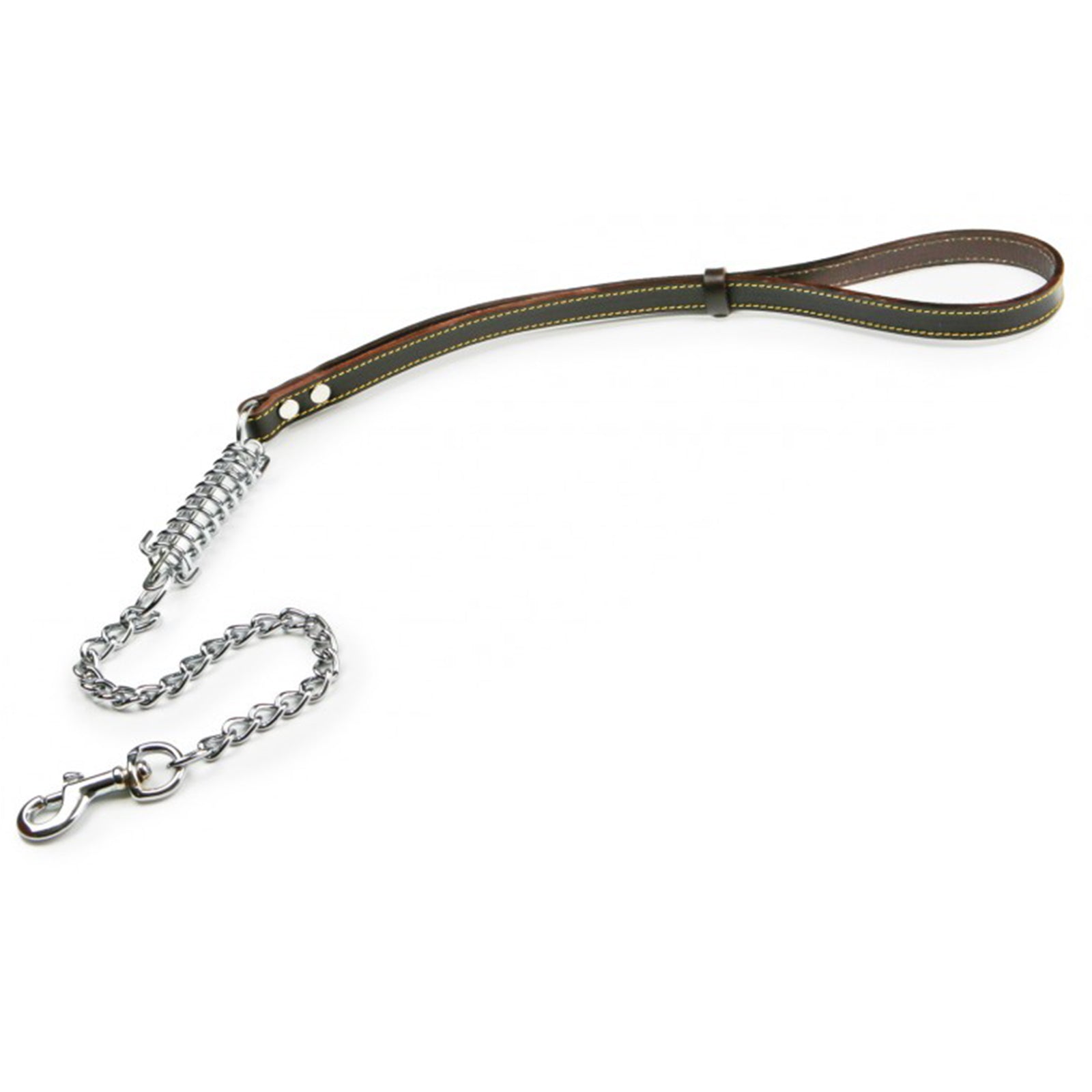 Guinzaglio con catena ed ammortizzatore in doppio cuoio cucito 70 cm