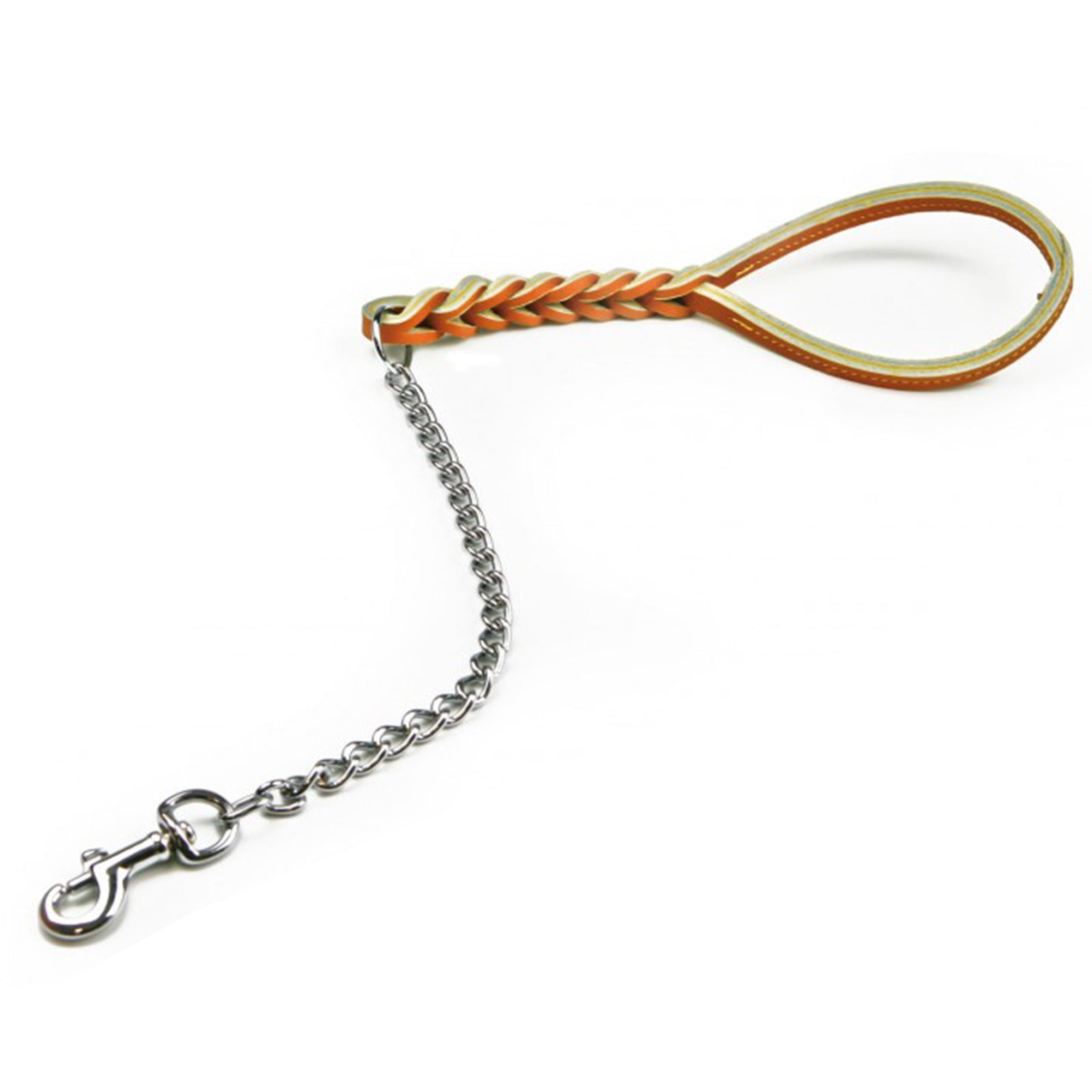 Guinzaglio per cane con treccia in pelle bovina e catena 70 cm
