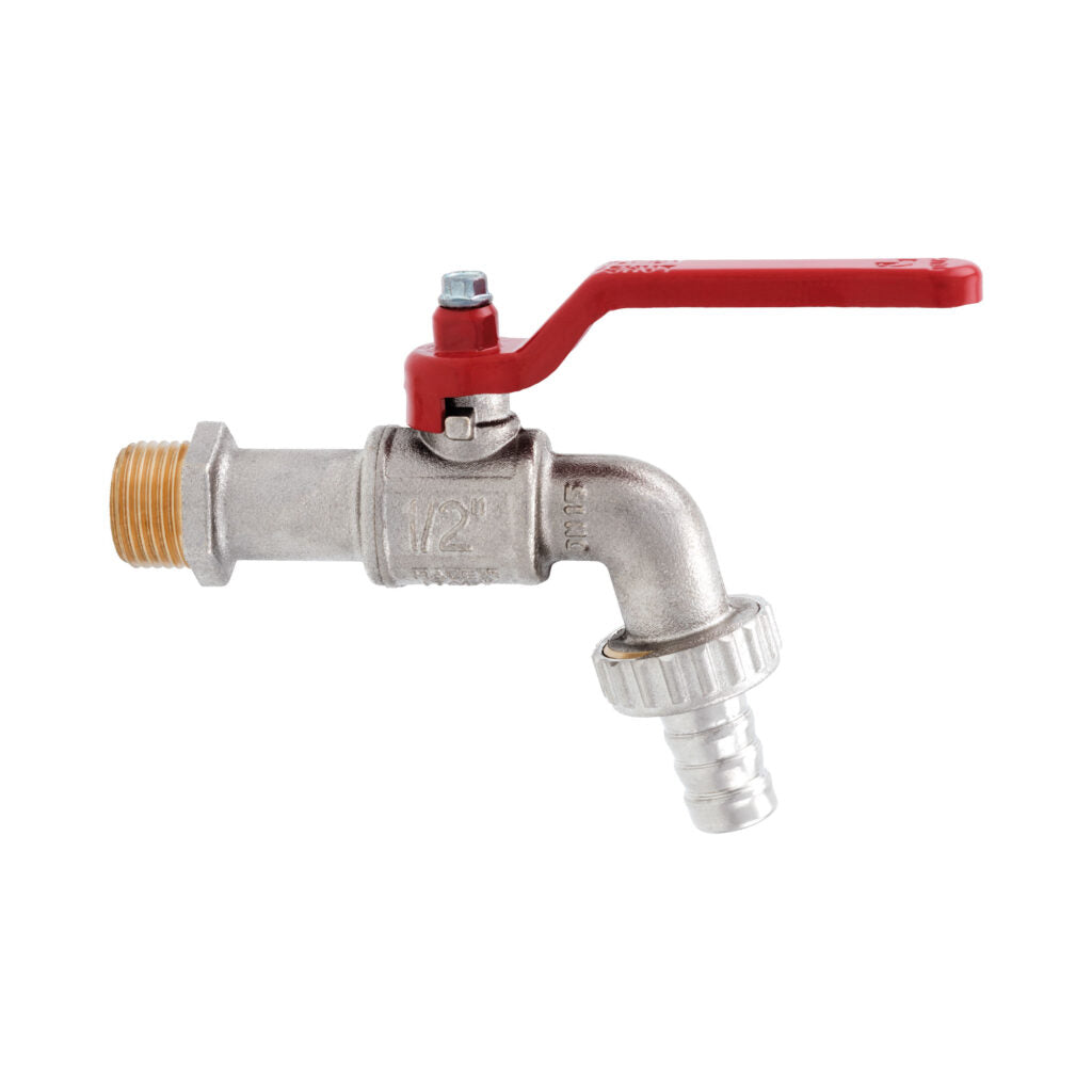 Rubinetto portagomma a sfera con maniglia a leva in ottone nichelato