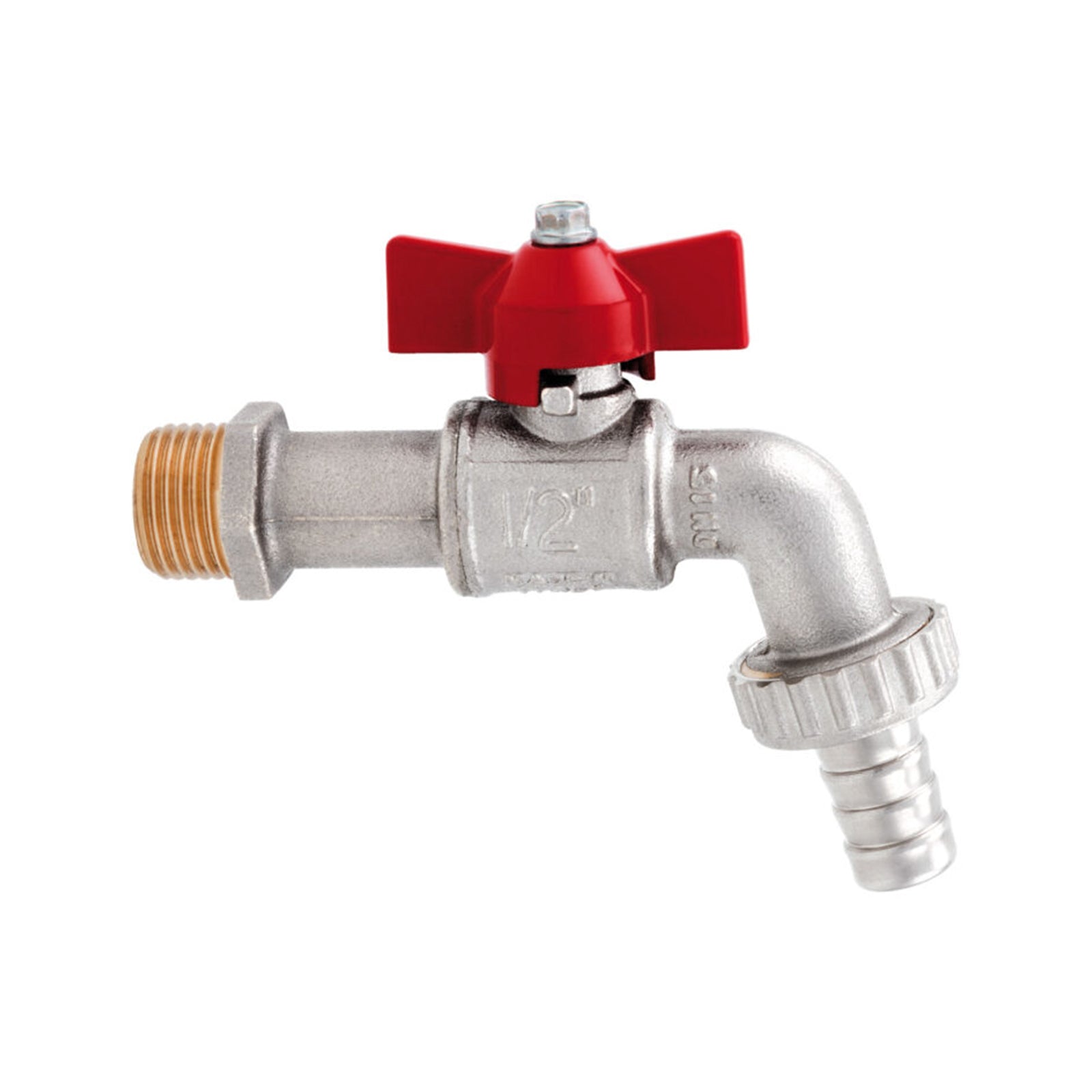 Rubinetto portagomma a sfera con corpo in ottone nichelato maniglia a "T"