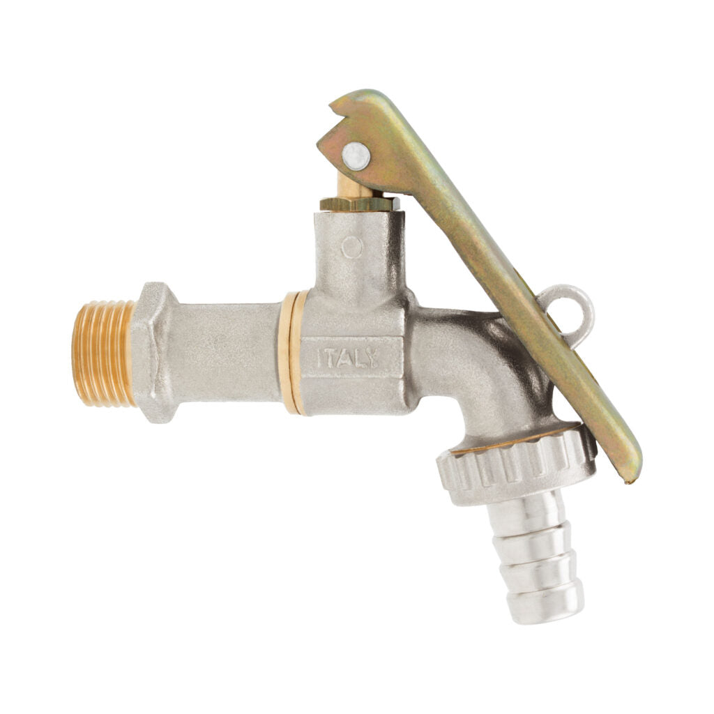 Rubinetto portagomma a sfera con portalucchetto corpo in ottone nichelato