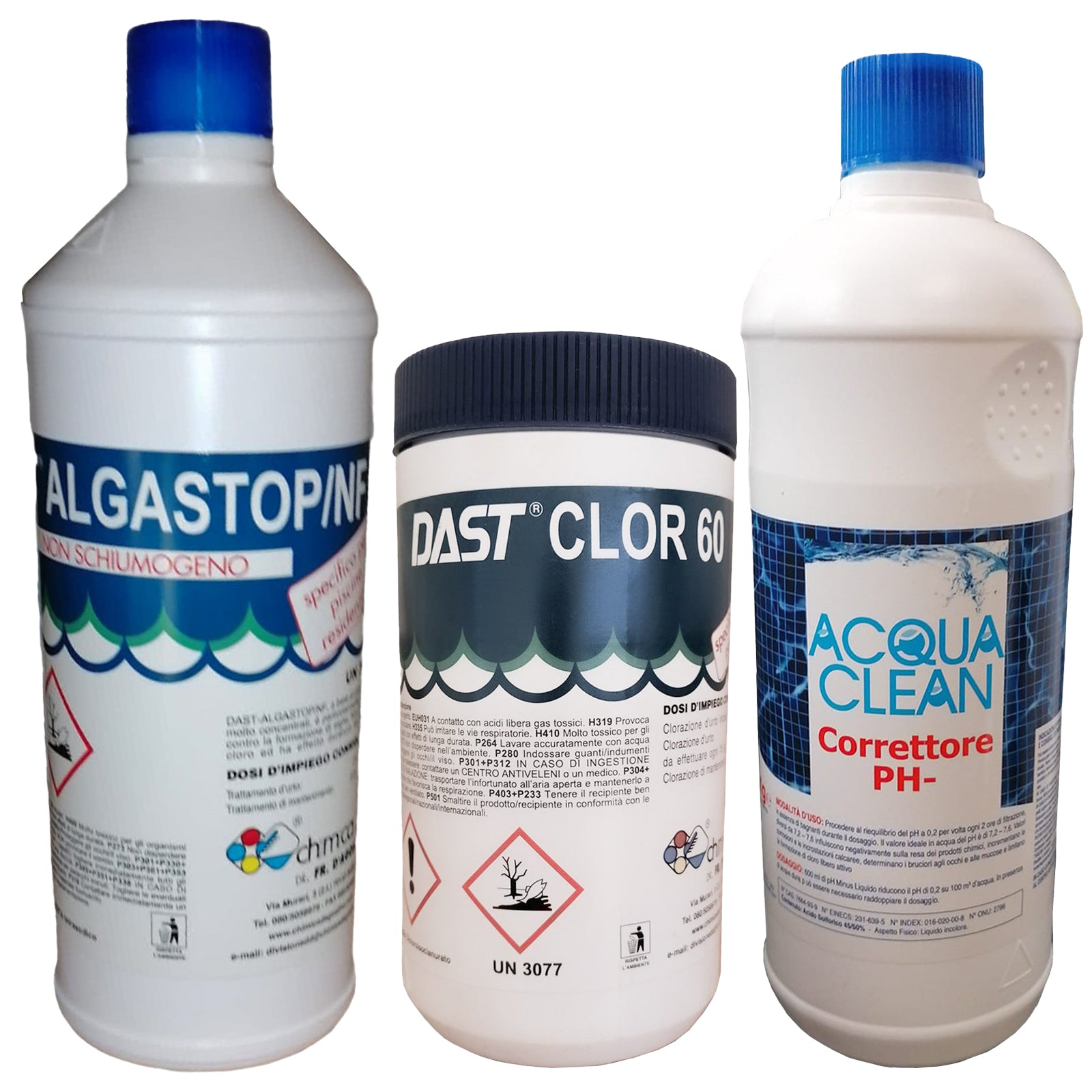 Kit di trattamento per piscina e acqua con cloro, alghicida e correttore pH