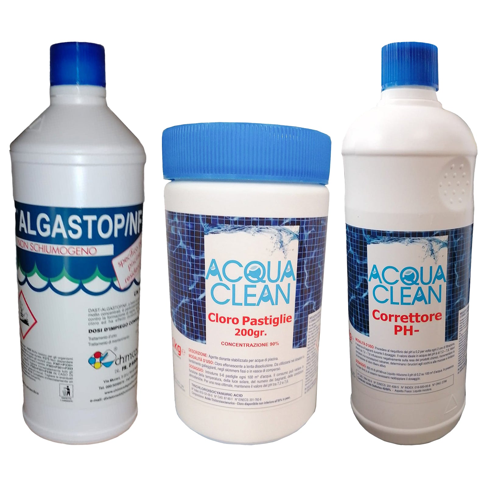 Kit di trattamento per piscina e acqua con cloro, alghicida e correttore pH