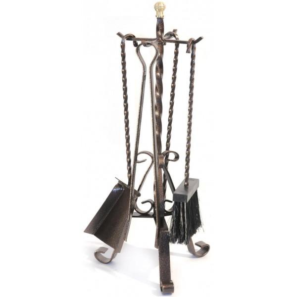 Set di accessori per camino, stufa a legna e barbecue, gruppo completo di 4 pezzi con paletta scopa e pinza