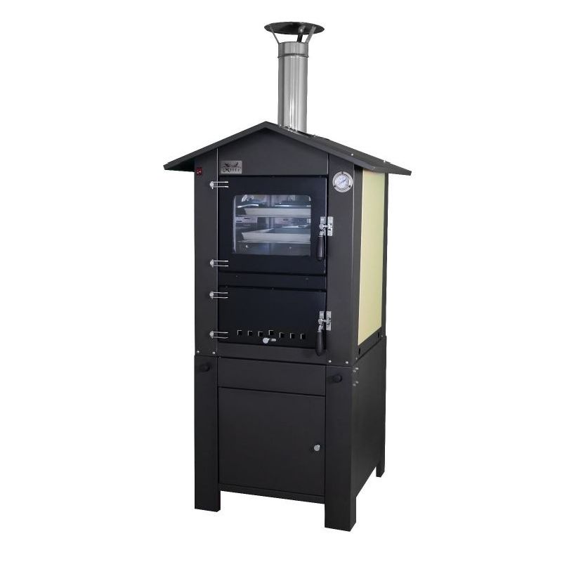 Forno a legna per pizze in acciaio inox ventilato da esterno con ruote "Made in Italy"