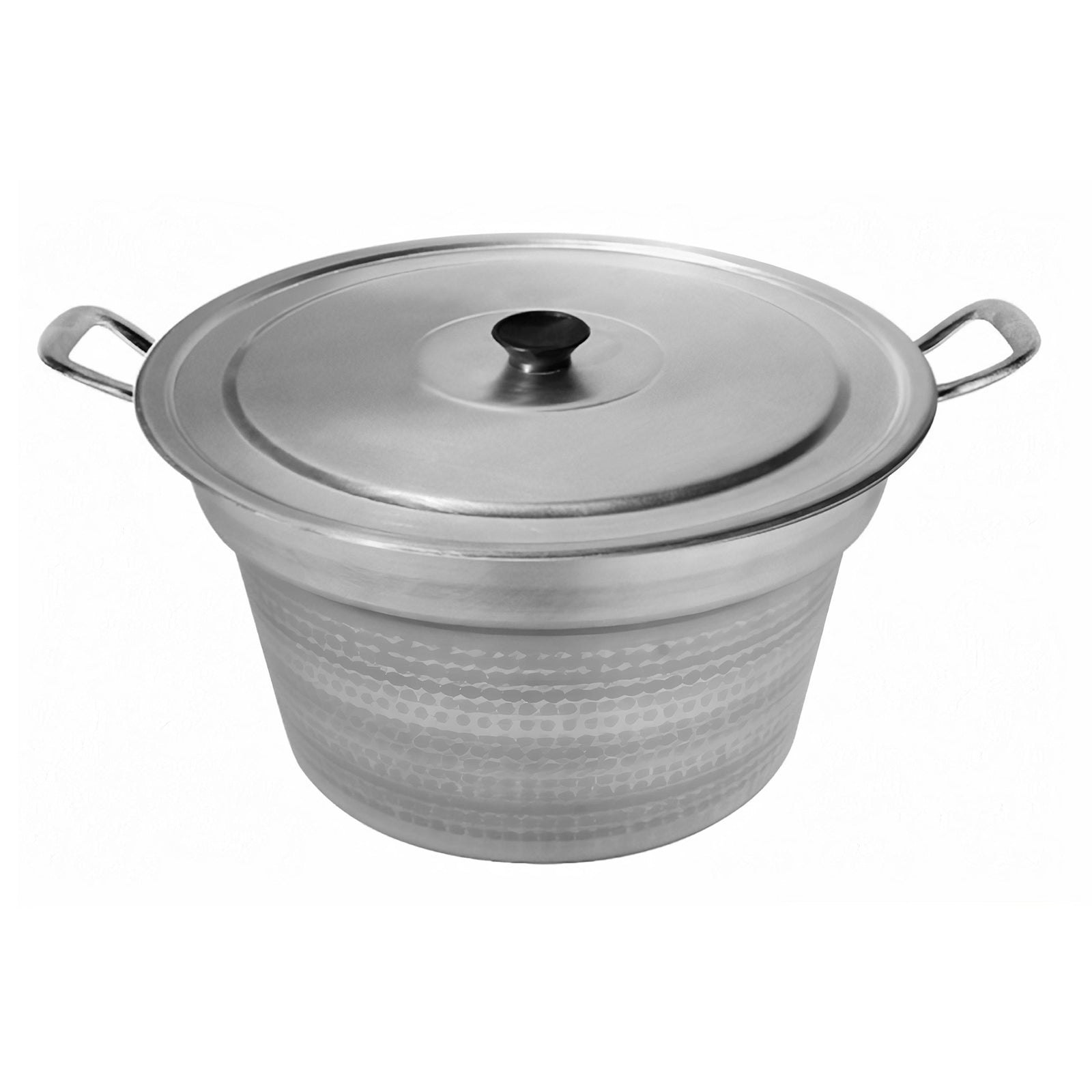 Pentola caldaia in alluminio dotato di manici e coperchio con chiusura